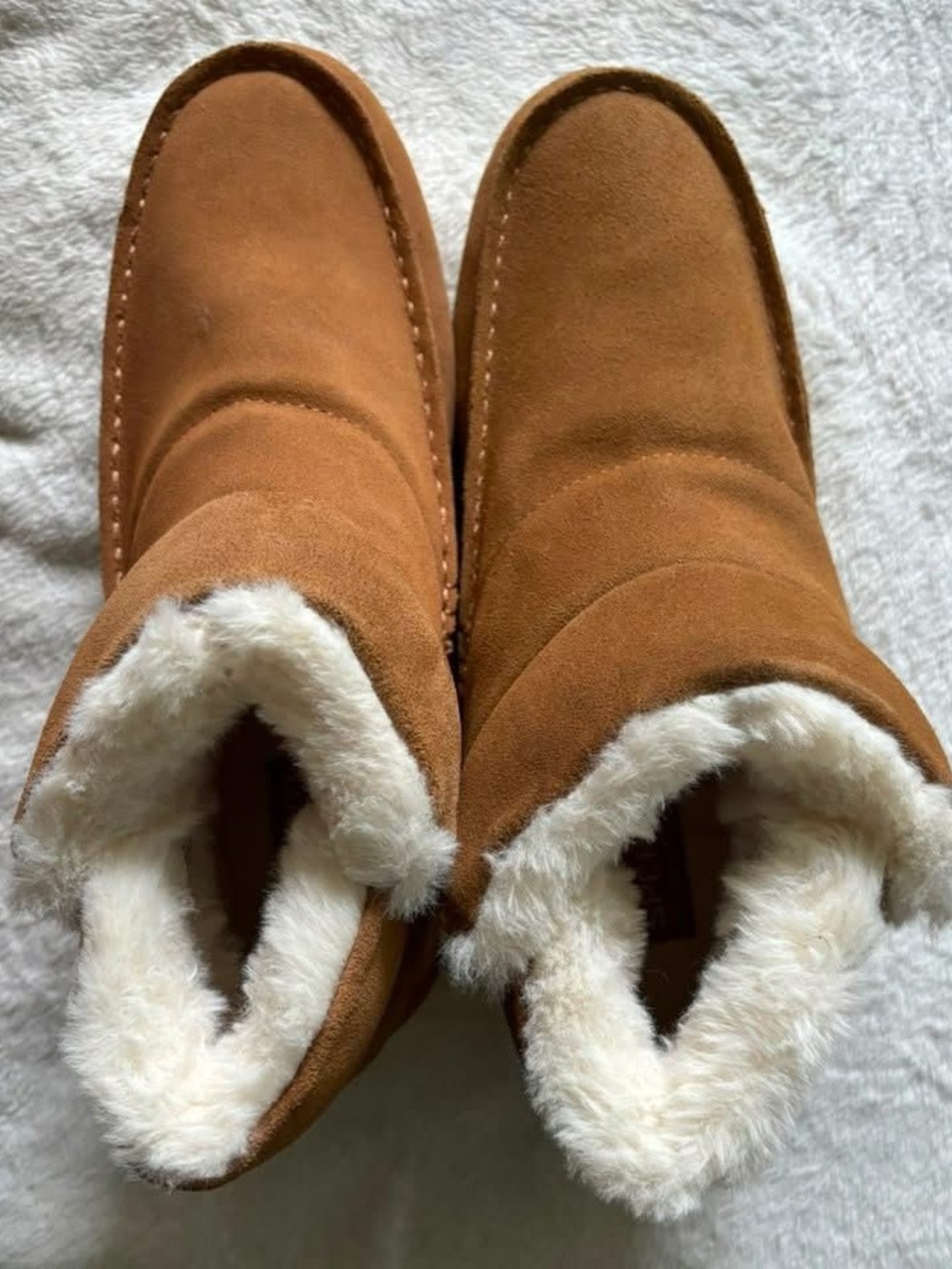 Sperry Women's Tan Suede Ankle Boots with White Faux Fur Lining